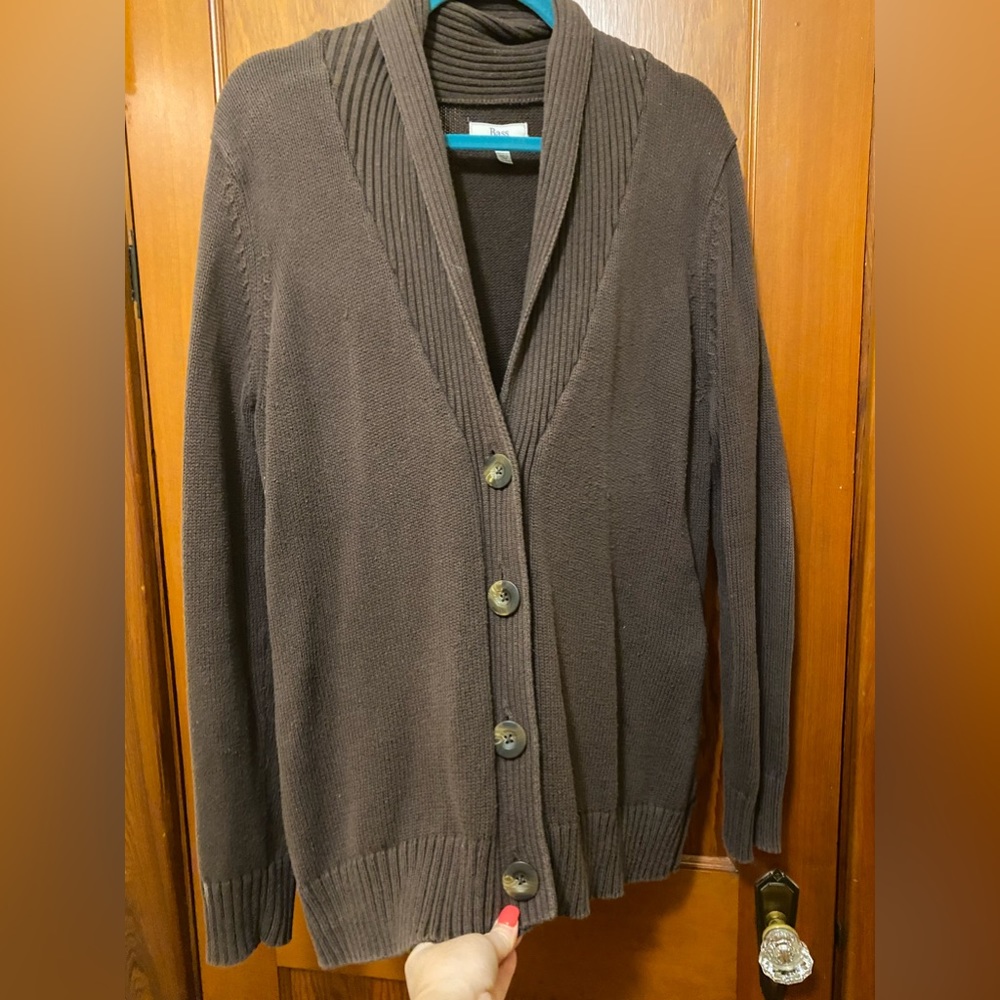 Bass & Co. Women’s Large 100% Cotton Brown Cardigan Sweater